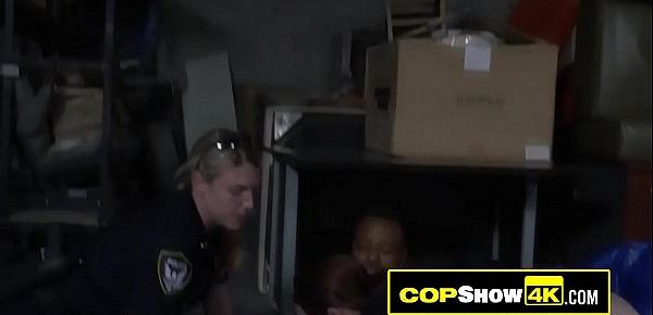  Arrested black criminal is banging two big booty MILF officers!